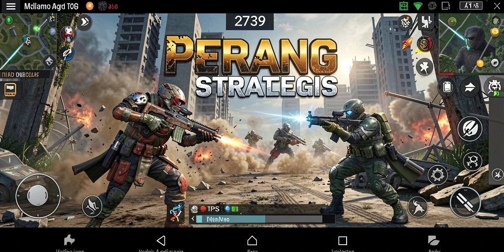 Tampilan aktivitas pertempuran yang intens di game TPS.