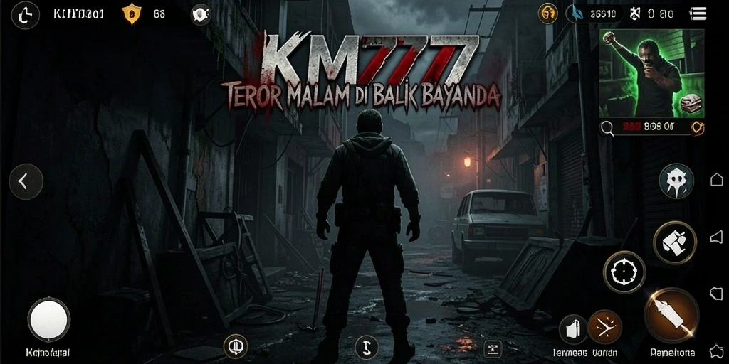 Tampilan gameplay menegangkan di KM777 dengan suasana yang mencekam.