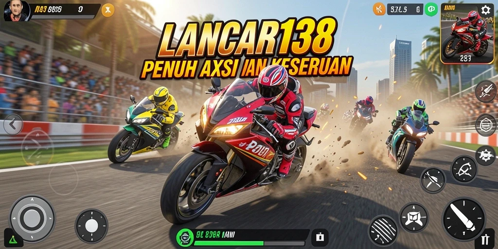 Tampilan gameplay seru dari LANCAR138 dengan balapan motor yang mendebarkan.