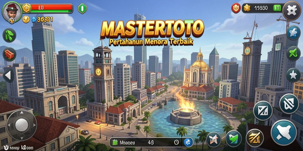 Gameplay MASTERTOTO menampilkan strategi menara melawan gelombang musuh.