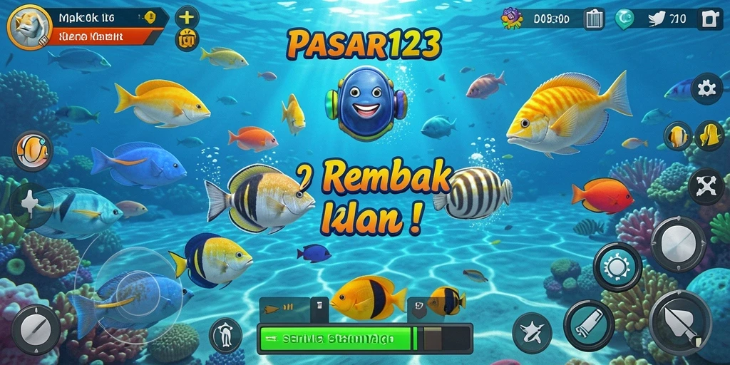 Skrinsut utama PASAR123 menampilkan aksi menembak ikan yang seru.