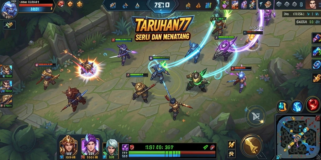 Screenshot TARUHAN77 dengan gameplay menegangkan di arena MOBA.