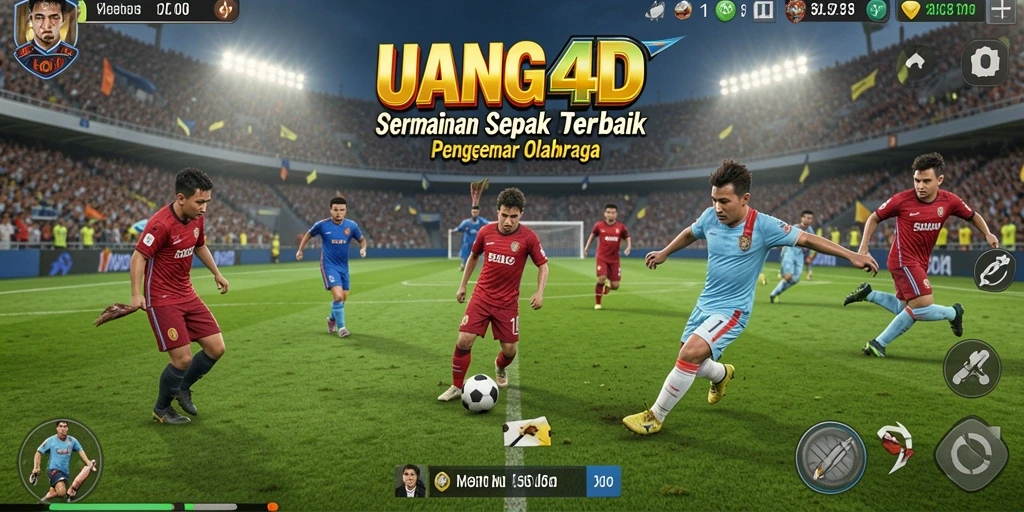 Tangkapan layar gameplay UANG4D menampilkan aksi sepak bola yang seru.